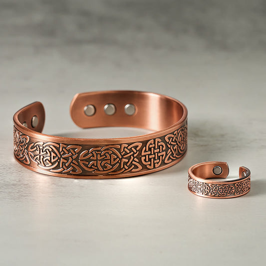 Wear FengShui Copper Abstract Line Pattern Open Luck Cuff Bracelet Bangle Ring
