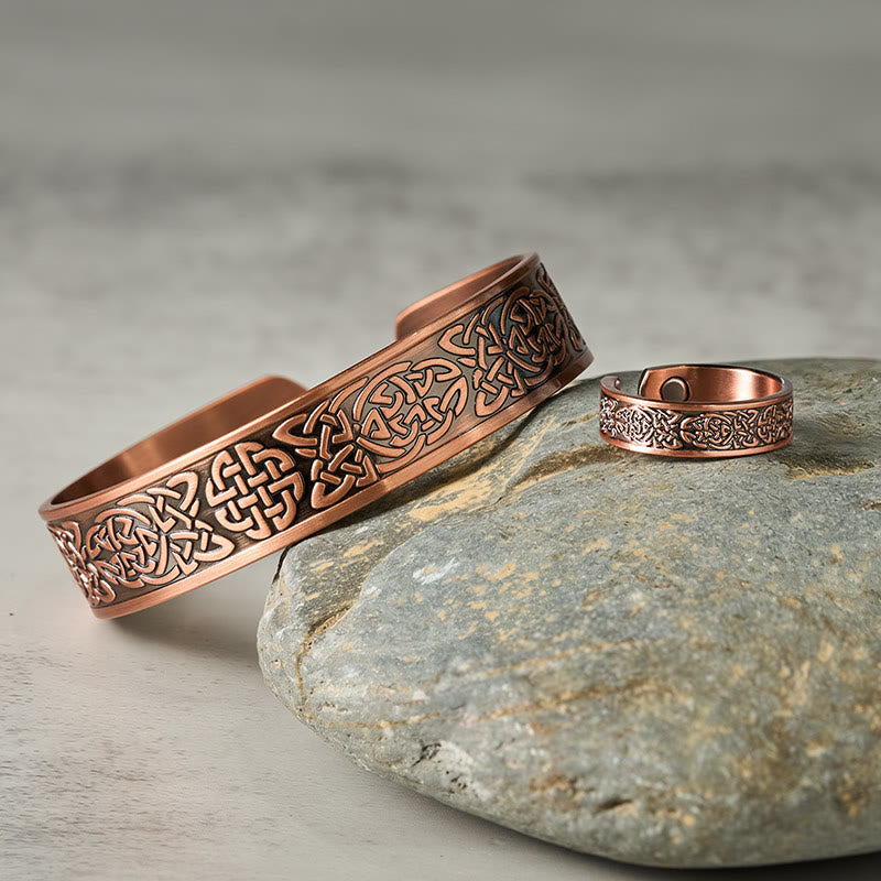 Wear FengShui Copper Abstract Line Pattern Open Luck Cuff Bracelet Bangle Ring
