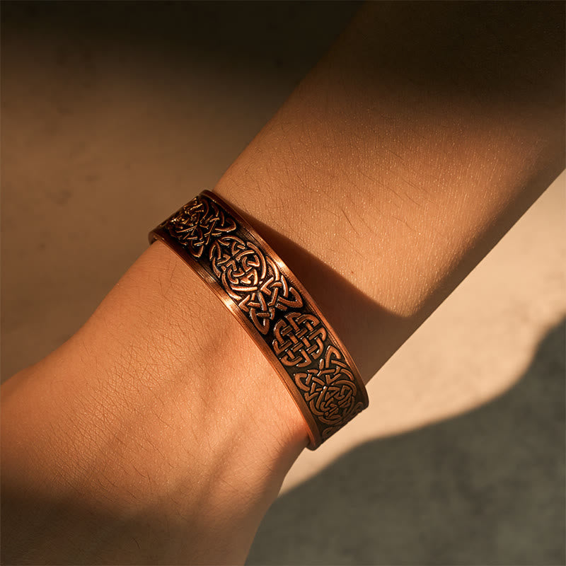 Wear FengShui Copper Abstract Line Pattern Open Luck Cuff Bracelet Bangle Ring