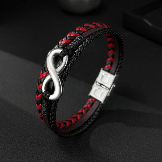 Wear FengShui Infinitely Design Titanium Steel Braided Three-layer Leather Balance Bracelet