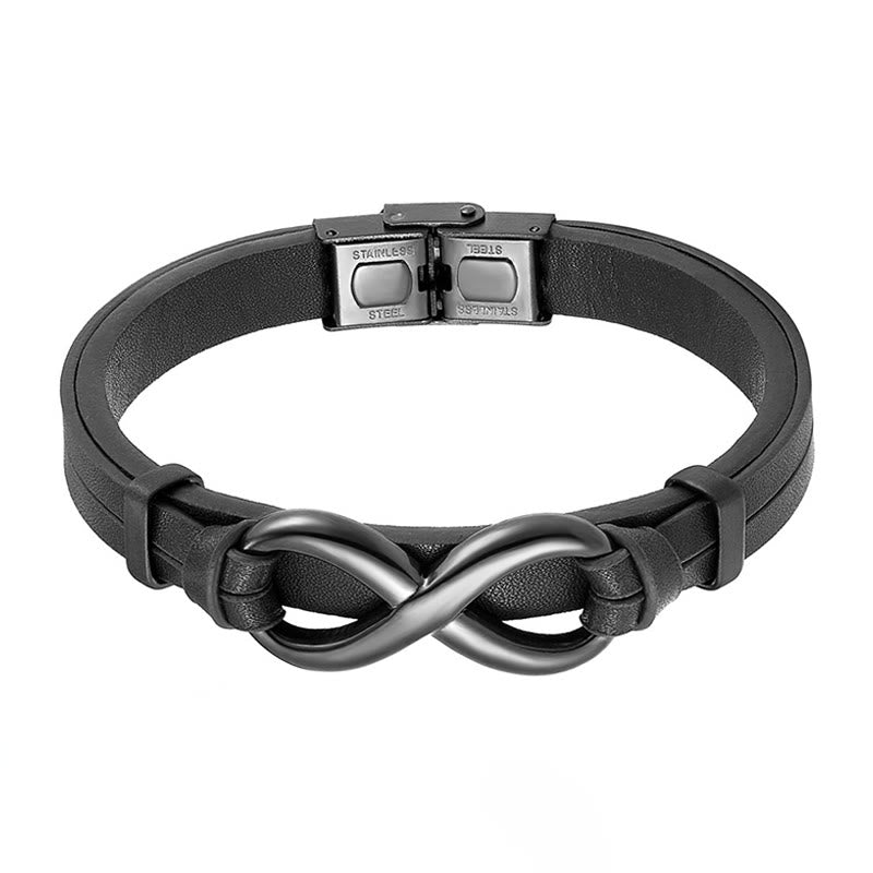 Wear FengShui Infinitely Design Titanium Steel Single Layer Leather Balance Bracelet