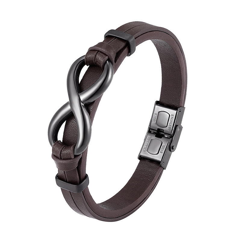 Wear FengShui Infinitely Design Titanium Steel Single Layer Leather Balance Bracelet
