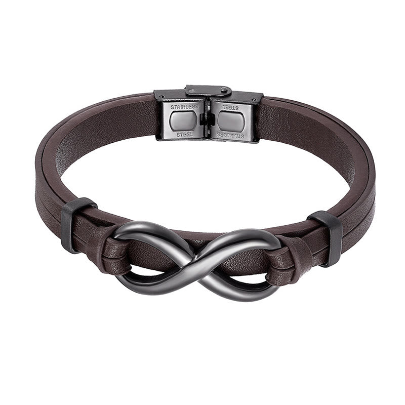 Wear FengShui Infinitely Design Titanium Steel Single Layer Leather Balance Bracelet