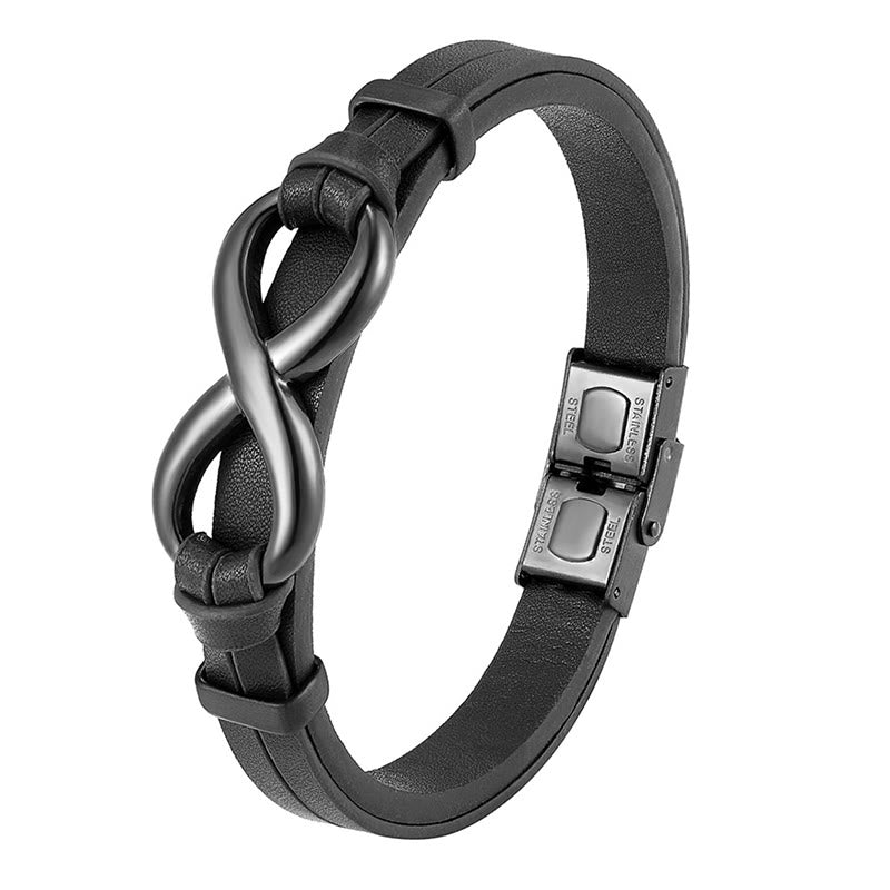 Wear FengShui Infinitely Design Titanium Steel Single Layer Leather Balance Bracelet