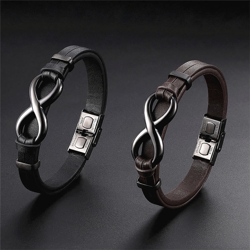 Wear FengShui Infinitely Design Titanium Steel Single Layer Leather Balance Bracelet