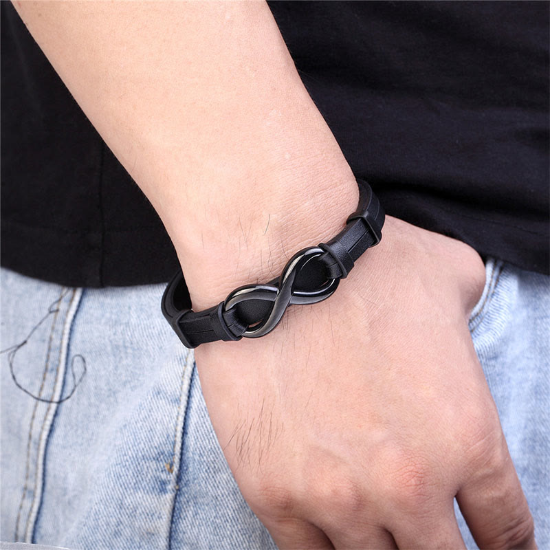 Wear FengShui Infinitely Design Titanium Steel Single Layer Leather Balance Bracelet