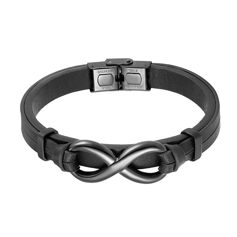 Wear FengShui Infinitely Design Titanium Steel Single Layer Leather Balance Bracelet