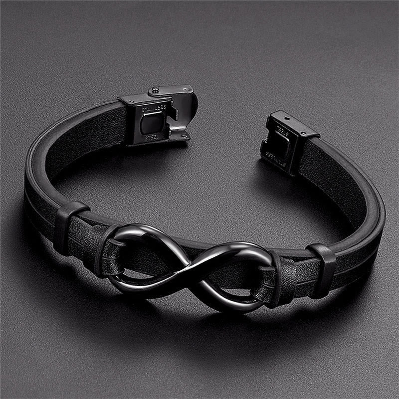 Wear FengShui Infinitely Design Titanium Steel Single Layer Leather Balance Bracelet