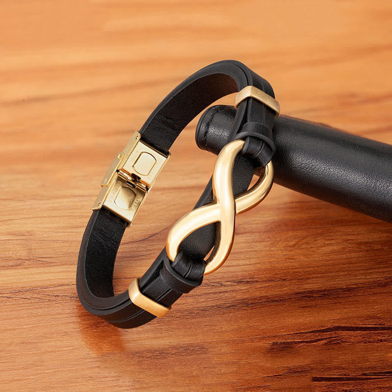 Wear FengShui Infinitely Design Titanium Steel Multicolored Leather Strengthen Bracelet