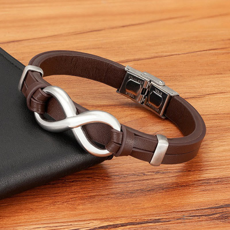 Wear FengShui Infinitely Design Titanium Steel Multicolored Leather Strengthen Bracelet
