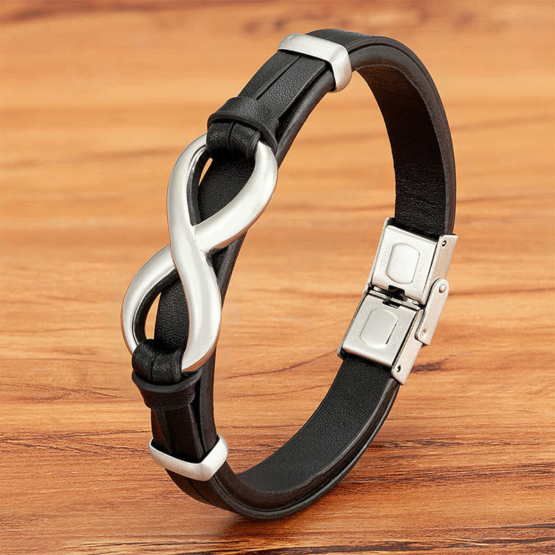 Wear FengShui Infinitely Design Titanium Steel Multicolored Leather Strengthen Bracelet