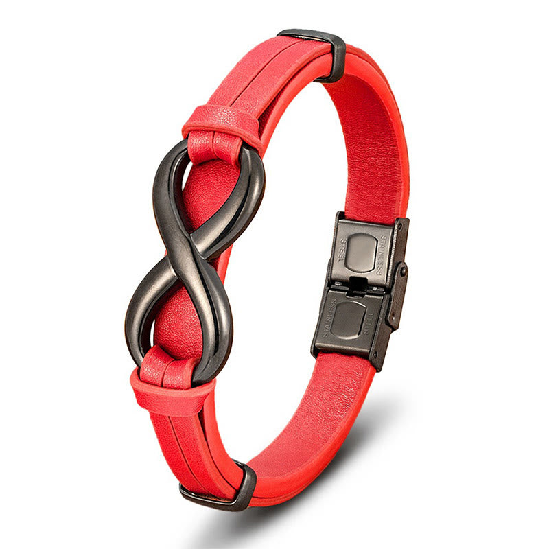 Wear FengShui Infinitely Design Titanium Steel Multicolored Leather Strengthen Bracelet