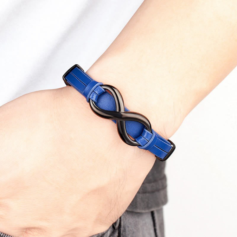 Wear FengShui Infinitely Design Titanium Steel Multicolored Leather Strengthen Bracelet