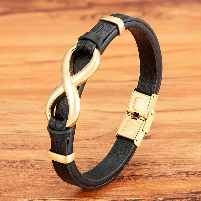 Wear FengShui Infinitely Design Titanium Steel Multicolored Leather Strengthen Bracelet