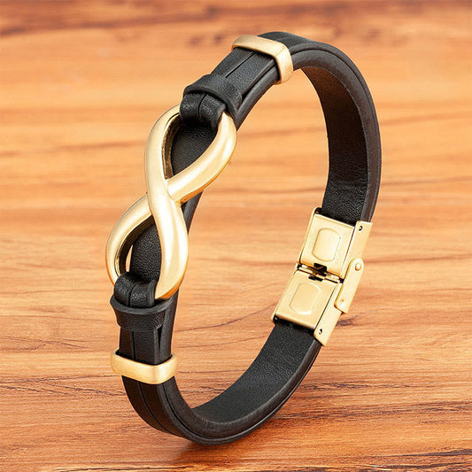 Wear FengShui Infinitely Design Titanium Steel Multicolored Leather Strengthen Bracelet