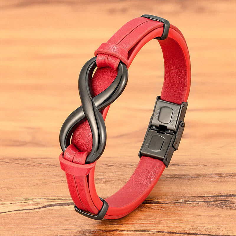 Wear FengShui Infinitely Design Titanium Steel Multicolored Leather Strengthen Bracelet