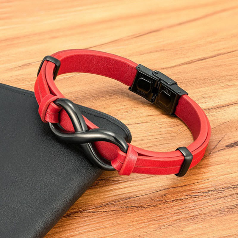 Wear FengShui Infinitely Design Titanium Steel Multicolored Leather Strengthen Bracelet