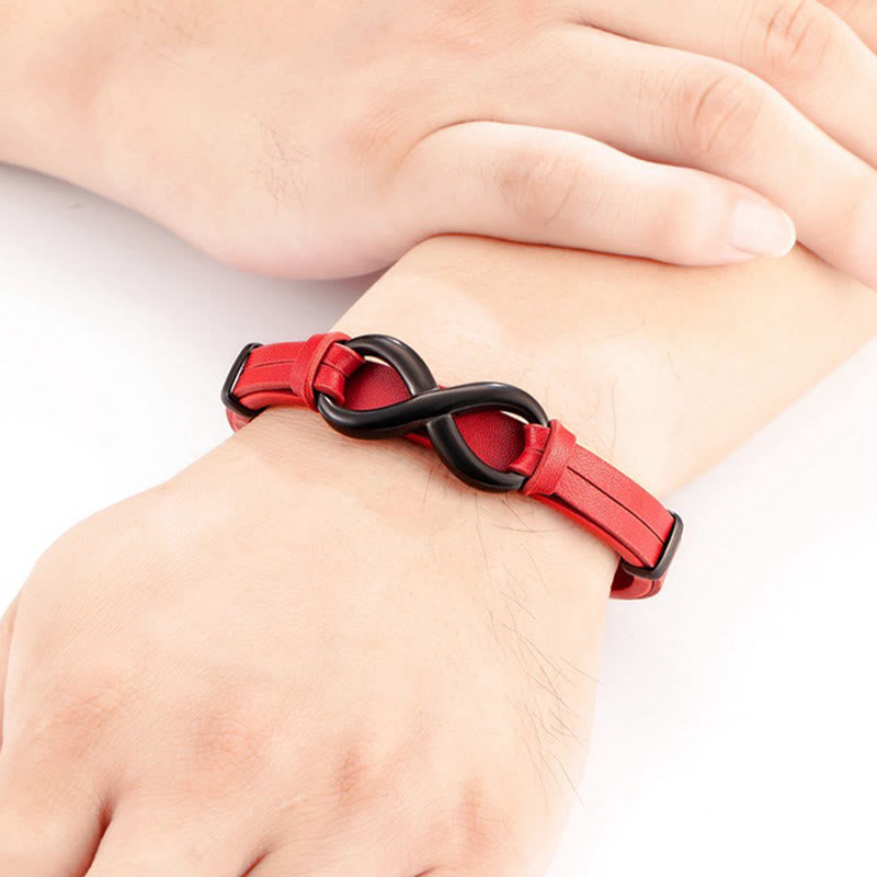 Wear FengShui Infinitely Design Titanium Steel Multicolored Leather Strengthen Bracelet