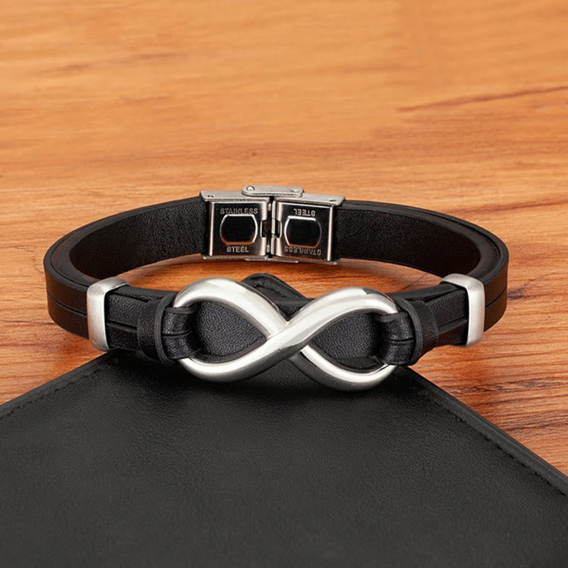Wear FengShui Infinitely Design Titanium Steel Multicolored Leather Strengthen Bracelet