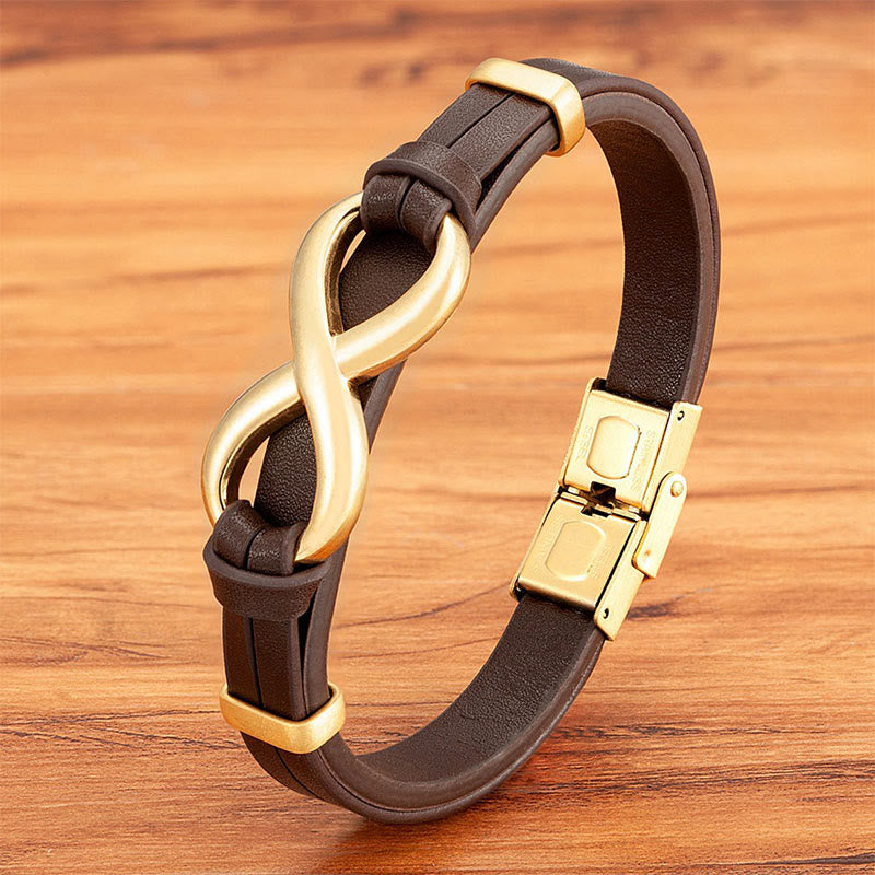 Wear FengShui Infinitely Design Titanium Steel Multicolored Leather Strengthen Bracelet