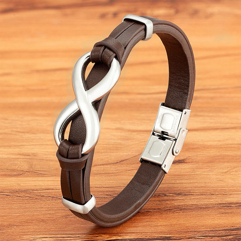 Wear FengShui Infinitely Design Titanium Steel Multicolored Leather Strengthen Bracelet