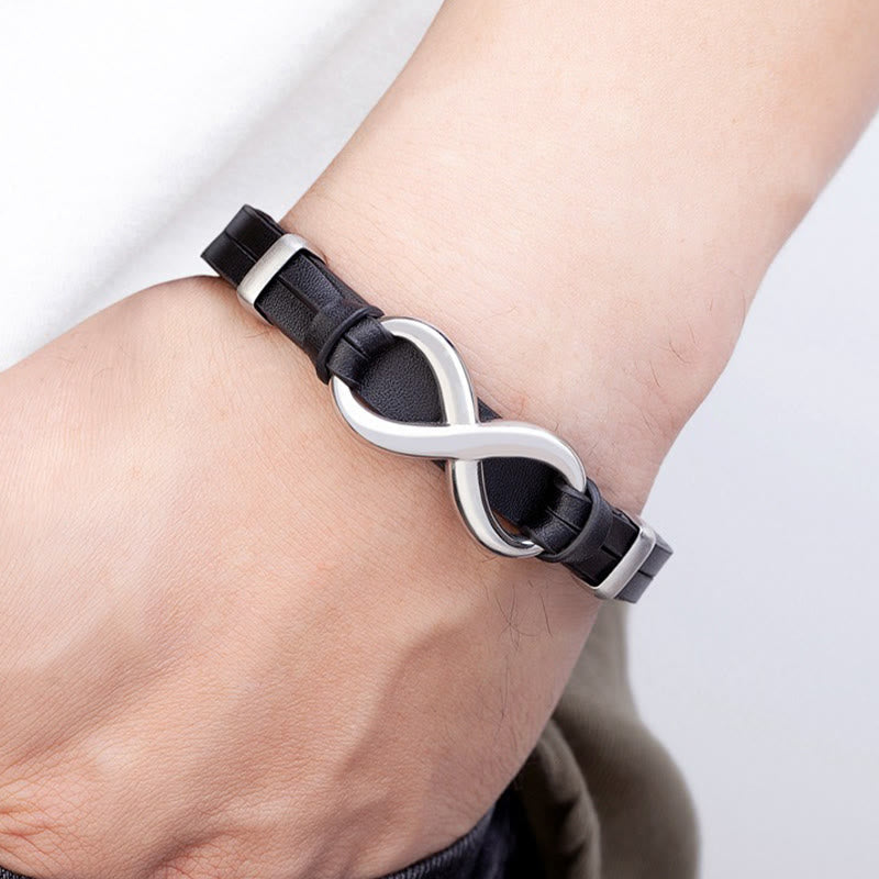Wear FengShui Infinitely Design Titanium Steel Multicolored Leather Strengthen Bracelet