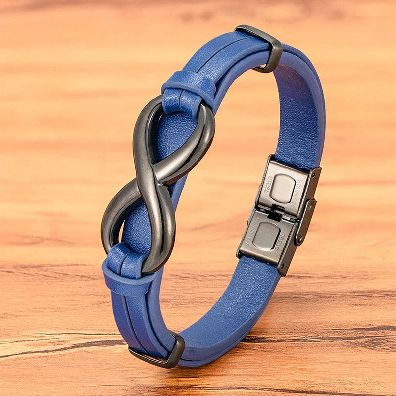 Wear FengShui Infinitely Design Titanium Steel Multicolored Leather Strengthen Bracelet