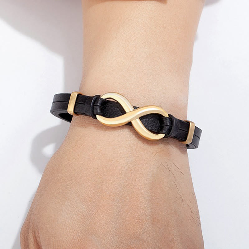 Wear FengShui Infinitely Design Titanium Steel Multicolored Leather Strengthen Bracelet