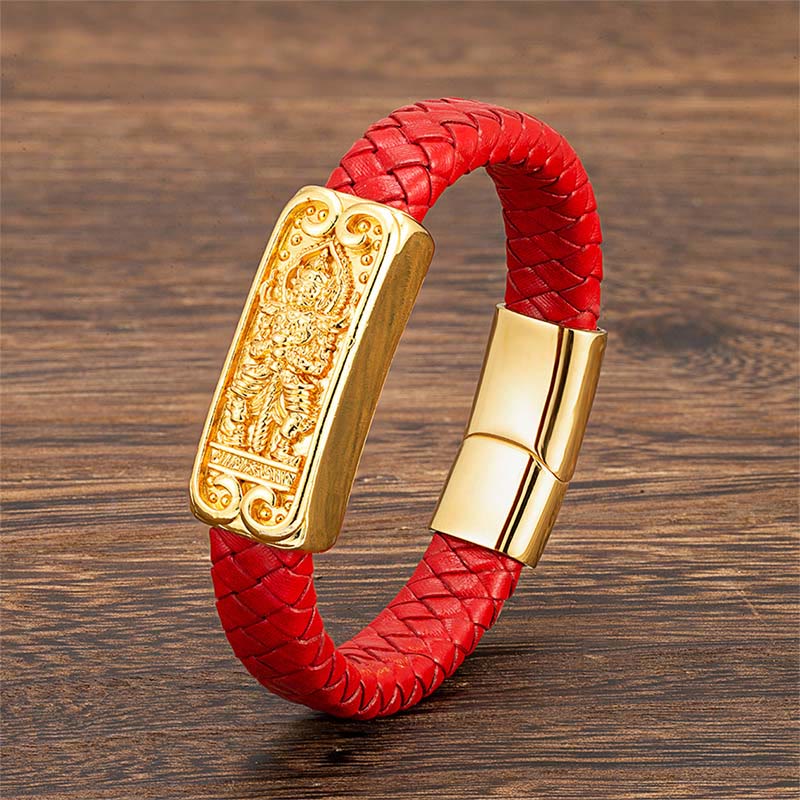 Wear FengShui Buddha Symbol Titanium Steel Leather Strengthen Bracelet