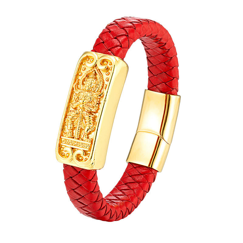 Wear FengShui Buddha Symbol Titanium Steel Leather Strengthen Bracelet