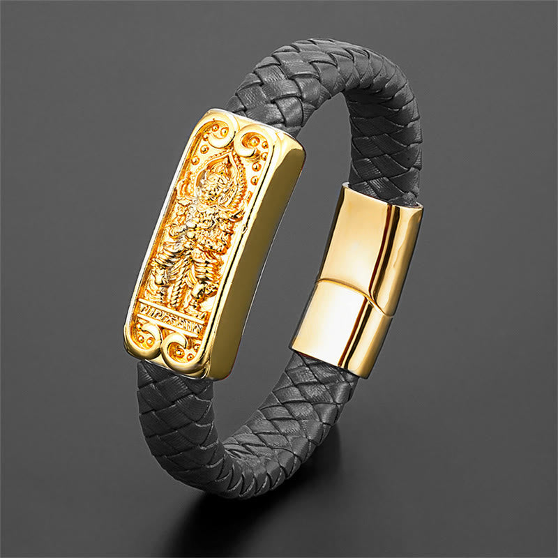 Wear FengShui Buddha Symbol Titanium Steel Leather Strengthen Bracelet