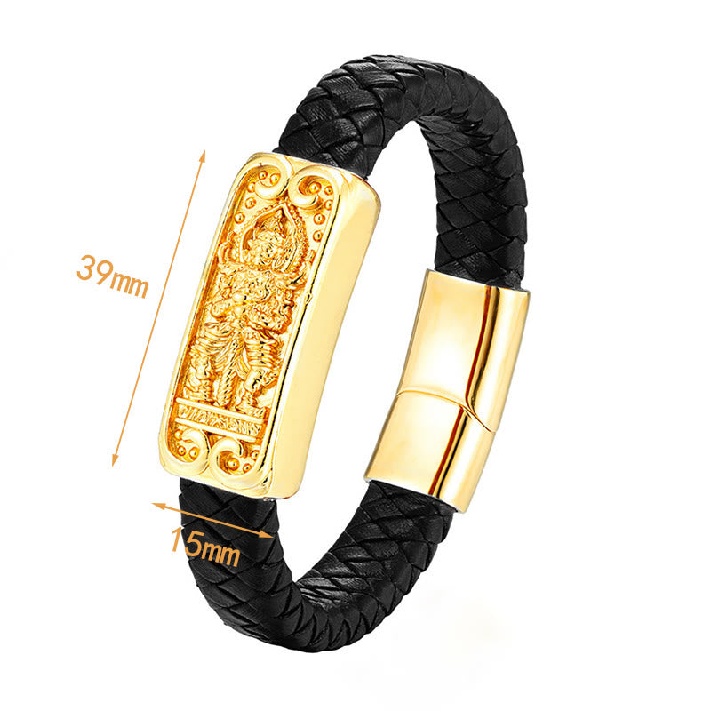Wear FengShui Buddha Symbol Titanium Steel Leather Strengthen Bracelet