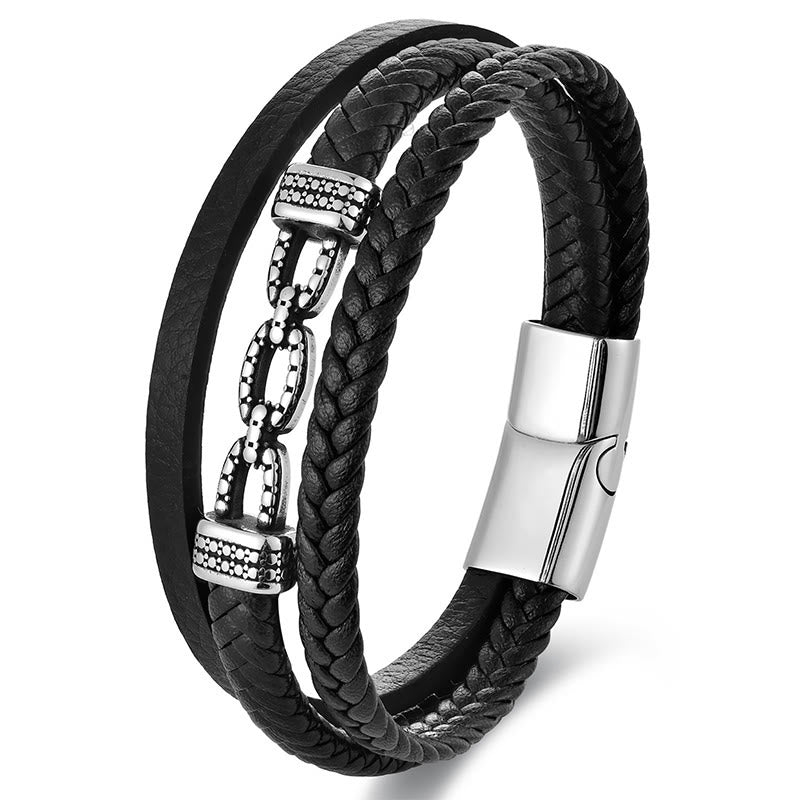 Wear FengShui Handmade Chain Link Design Titanium Steel Leather Strengthen Bracelet