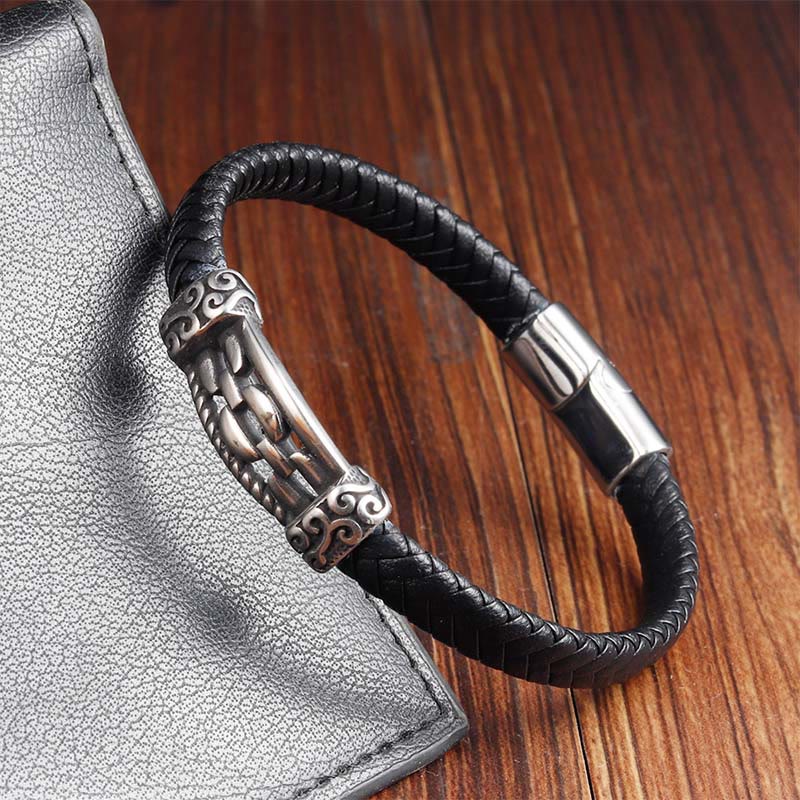Wear FengShui Chain Link Design Titanium Steel Multi-layer Leather Balance Braided Bracelet