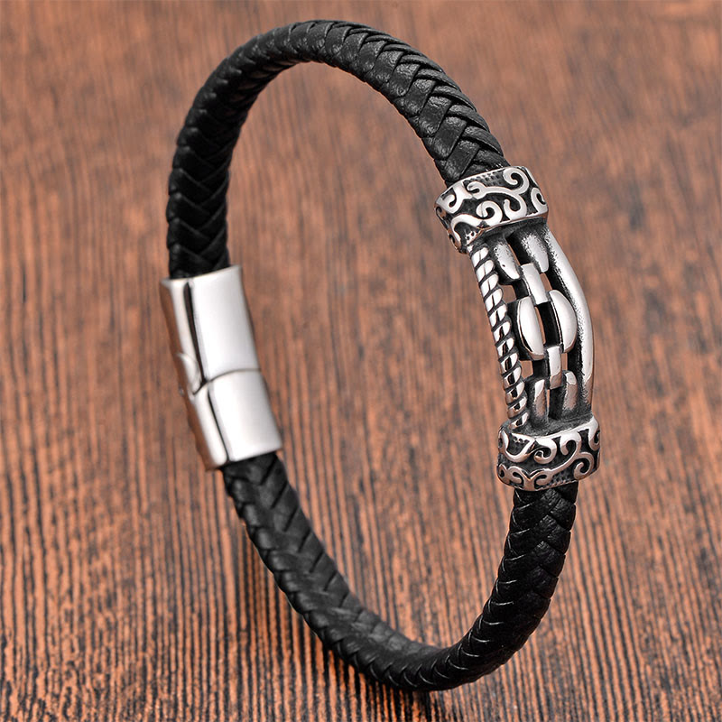 Wear FengShui Chain Link Design Titanium Steel Multi-layer Leather Balance Braided Bracelet