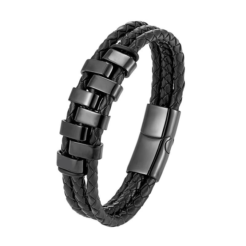 Wear FengShui Geometric Design Titanium Steel Leather Strengthen Bracelet
