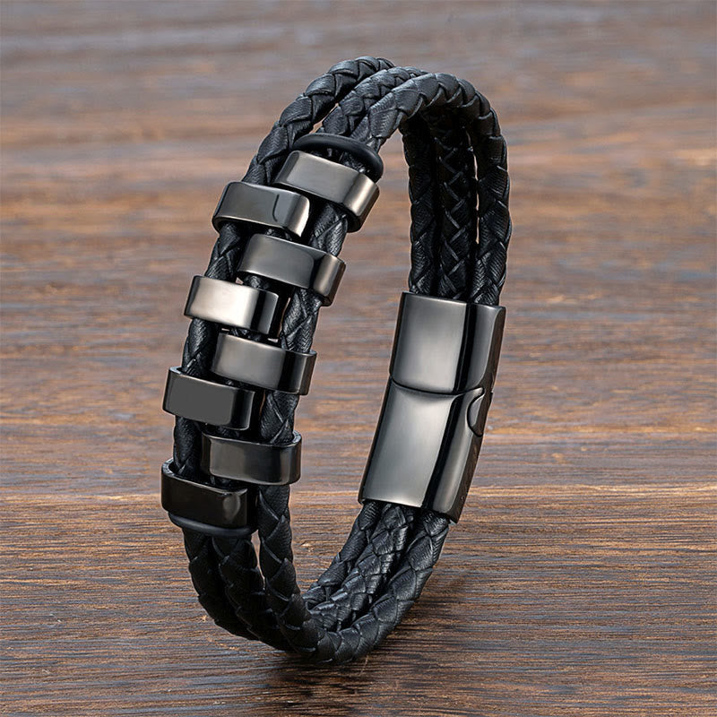 Wear FengShui Geometric Design Titanium Steel Leather Strengthen Bracelet