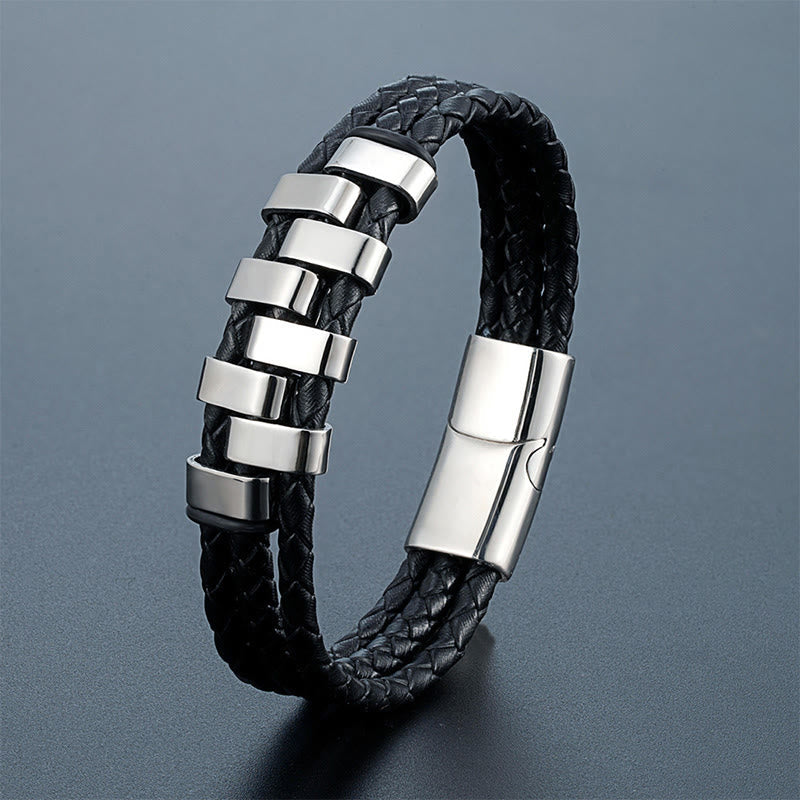 Wear FengShui Geometric Design Titanium Steel Leather Strengthen Bracelet