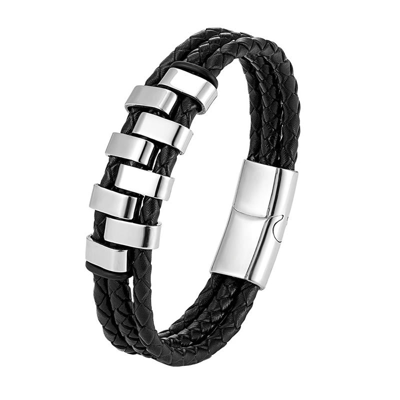 Wear FengShui Geometric Design Titanium Steel Leather Strengthen Bracelet