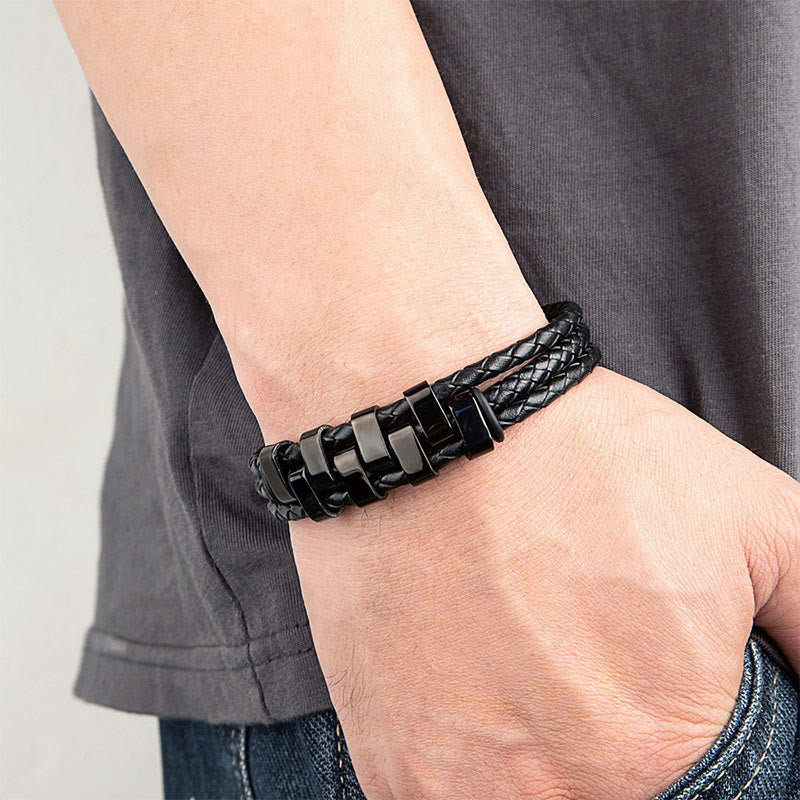 Wear FengShui Geometric Design Titanium Steel Leather Strengthen Bracelet