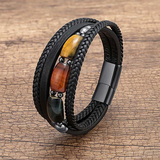 Wear FengShui Natural Tiger Eye Green Tiger Eye Red Tiger Eye Leather Strengthen Bracelet