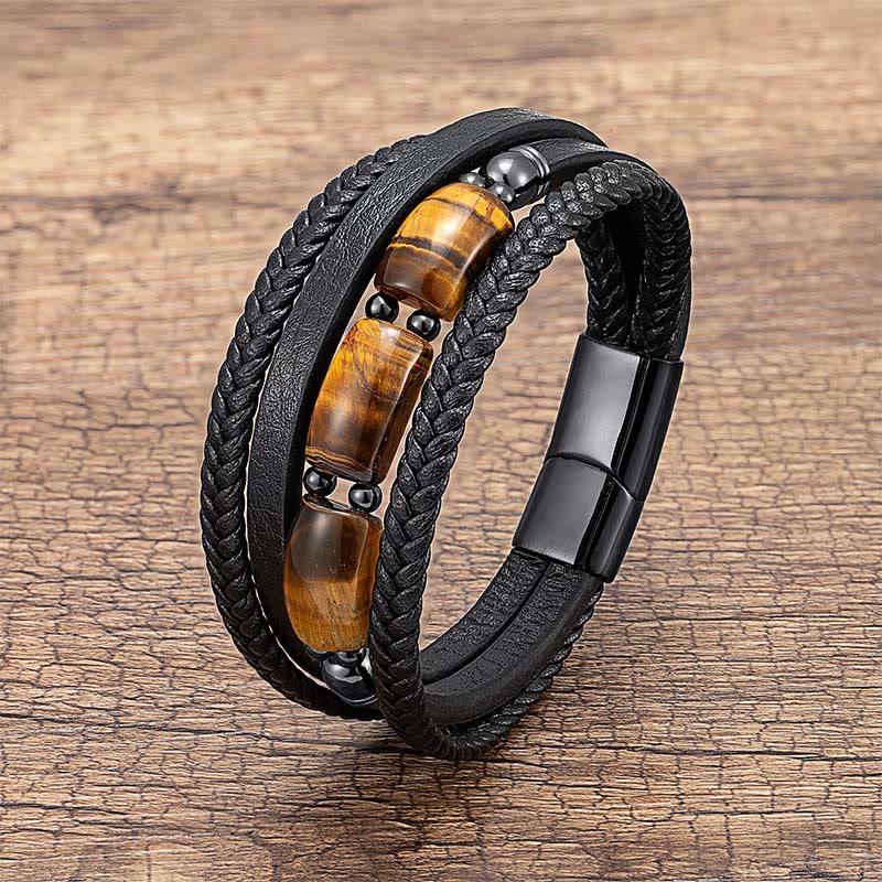 Wear FengShui Natural Tiger Eye Green Tiger Eye Red Tiger Eye Leather Strengthen Bracelet
