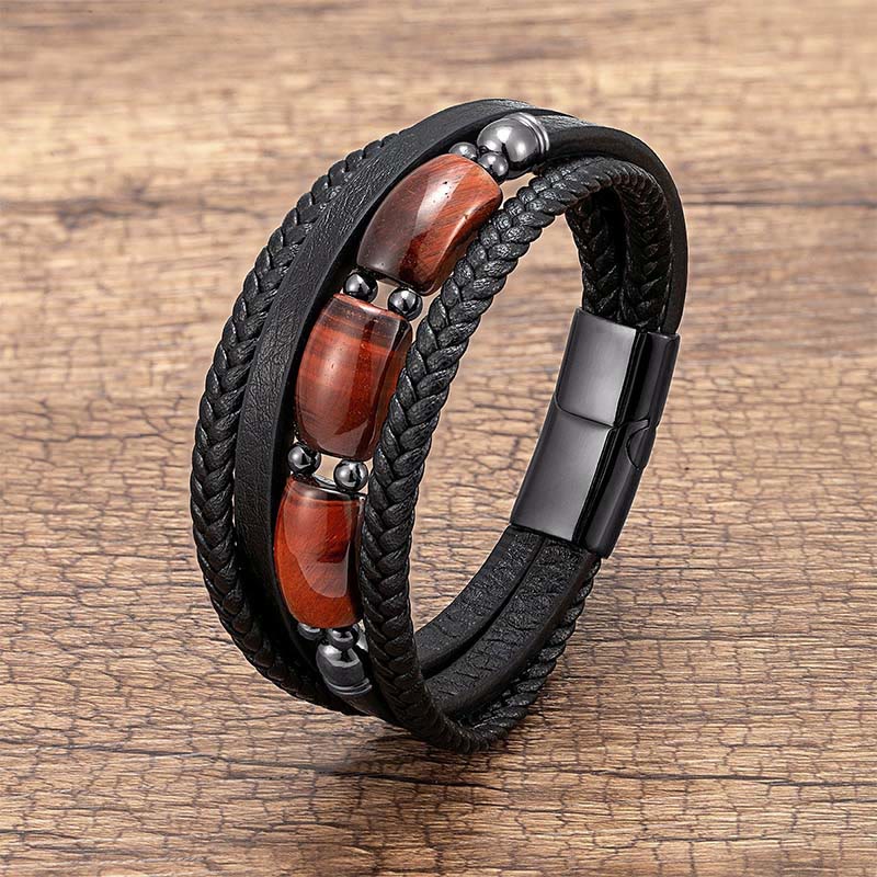Wear FengShui Natural Tiger Eye Green Tiger Eye Red Tiger Eye Leather Strengthen Bracelet