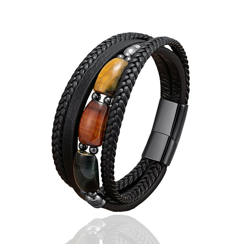 Wear FengShui Natural Tiger Eye Green Tiger Eye Red Tiger Eye Leather Strengthen Bracelet