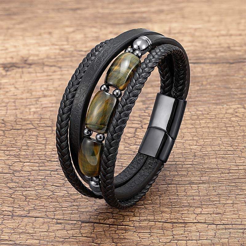 Wear FengShui Natural Tiger Eye Green Tiger Eye Red Tiger Eye Leather Strengthen Bracelet