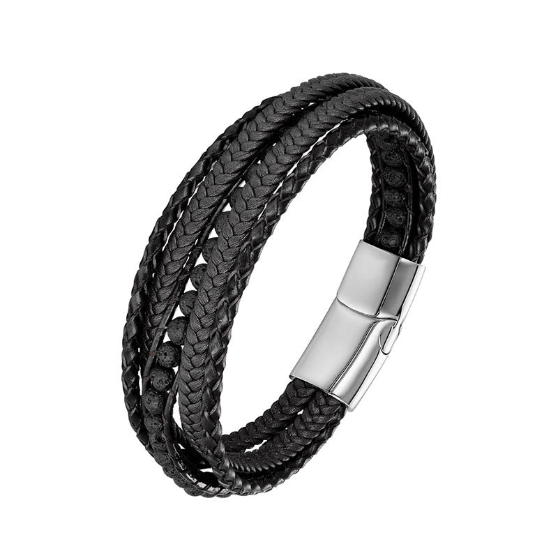 Wear FengShui Hematite Indian Agate Tiger Eye Amazonite Beaded Leather Strengthen Bracelet