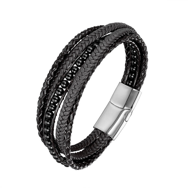 Wear FengShui Hematite Indian Agate Tiger Eye Amazonite Beaded Leather Strengthen Bracelet