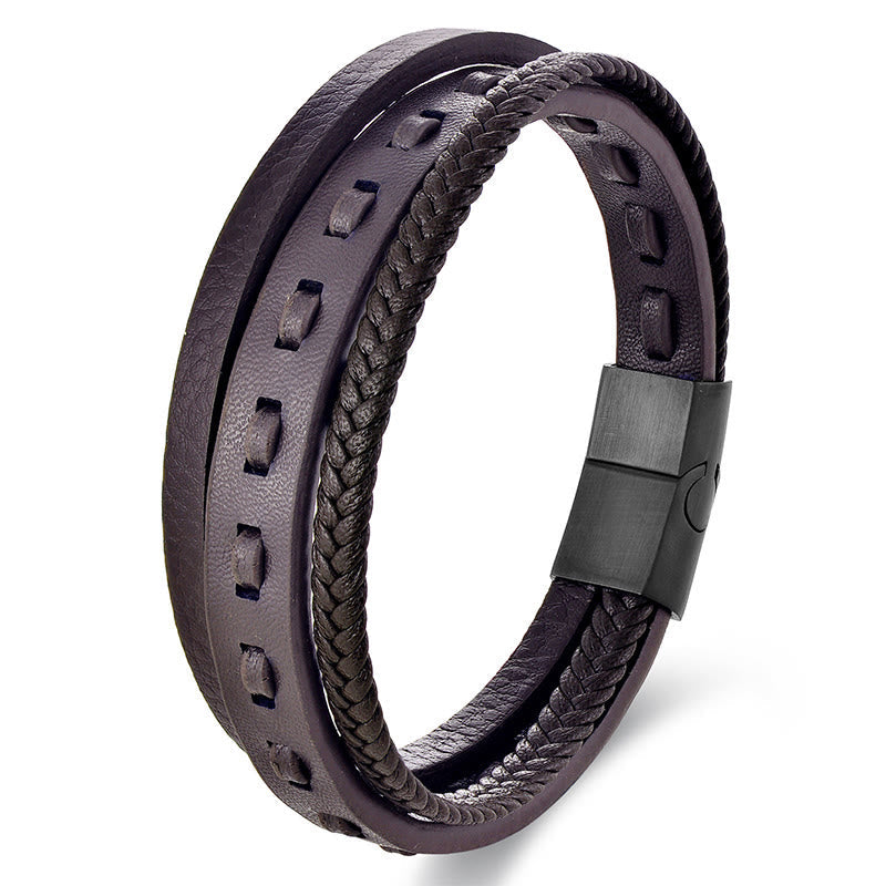 Wear FengShui Titanium Steel Buckle Multilayered Braided Leather Calm Bracelet