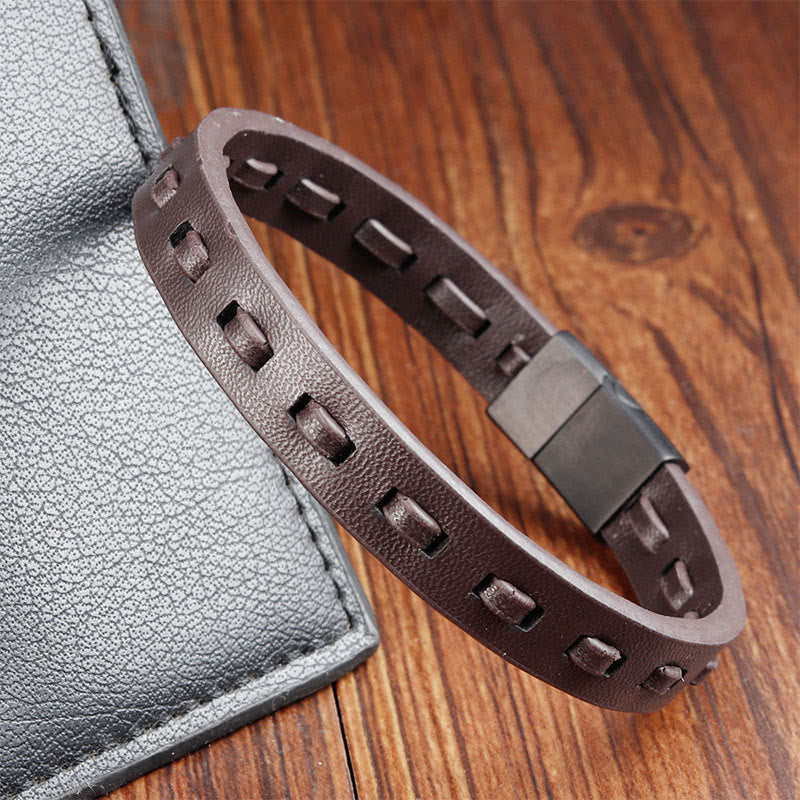 Wear FengShui Titanium Steel Buckle Multilayered Braided Leather Calm Bracelet
