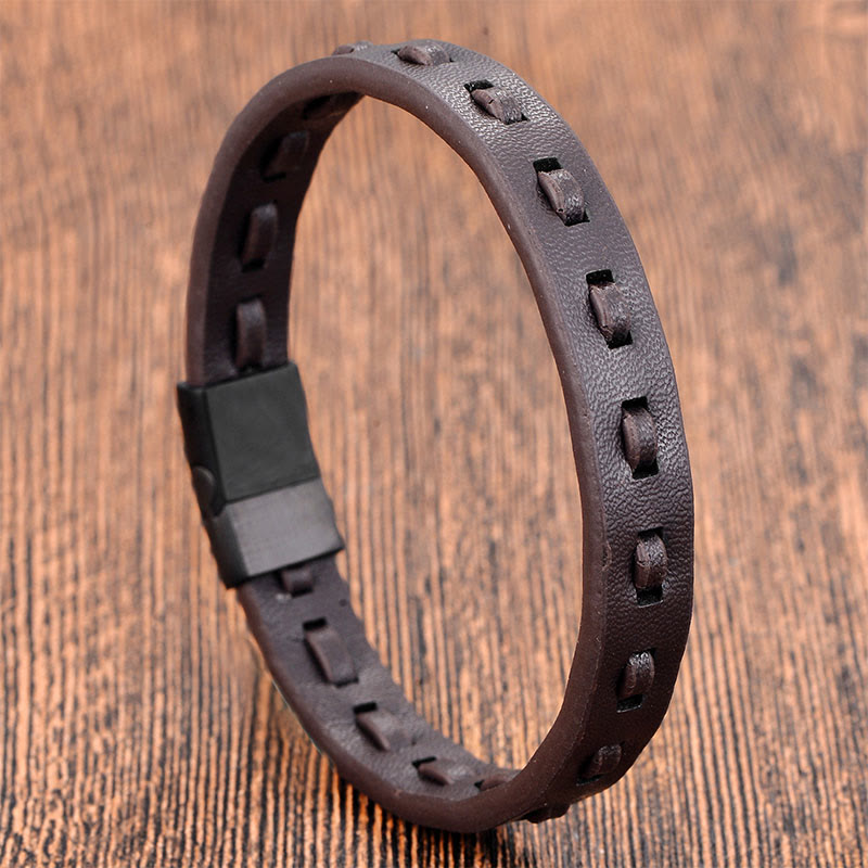 Wear FengShui Titanium Steel Buckle Multilayered Braided Leather Calm Bracelet